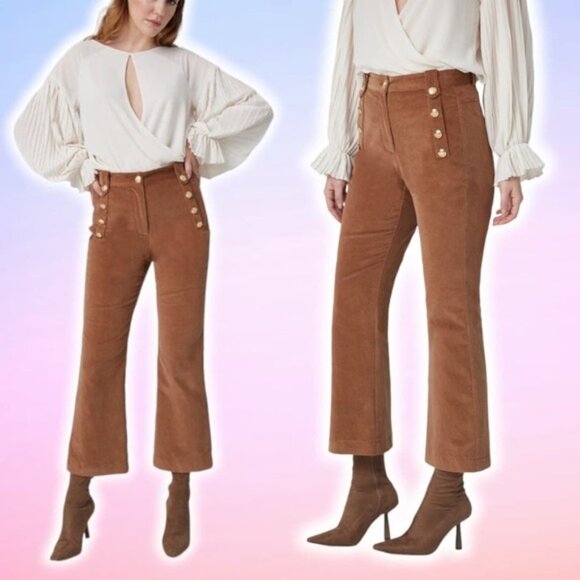 IRIS SETLAWKE Corduroy Crop Flared Sailor Pant Sz 4 Cognac - Picture 1 of 7
